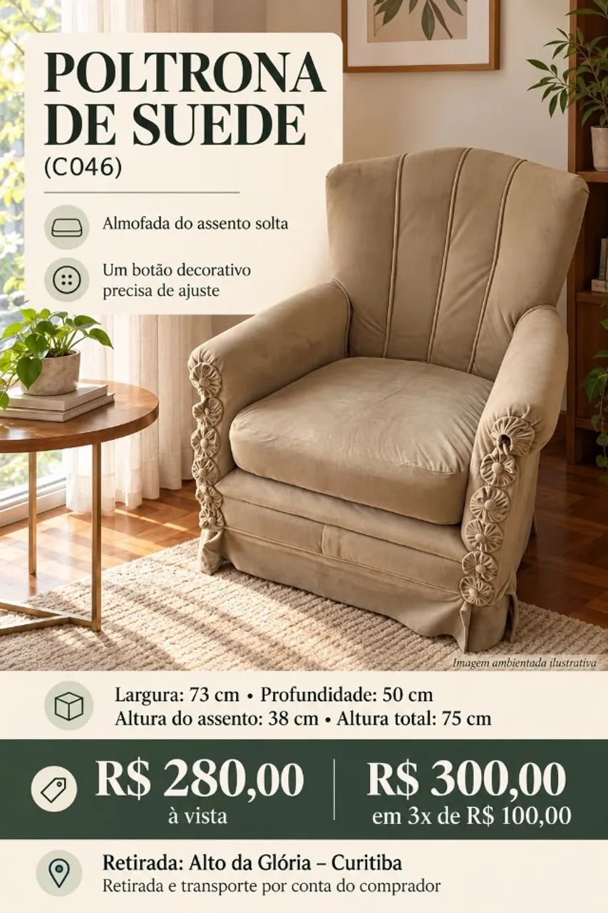 POLTRONA DE SUEDE BEGE (C046)