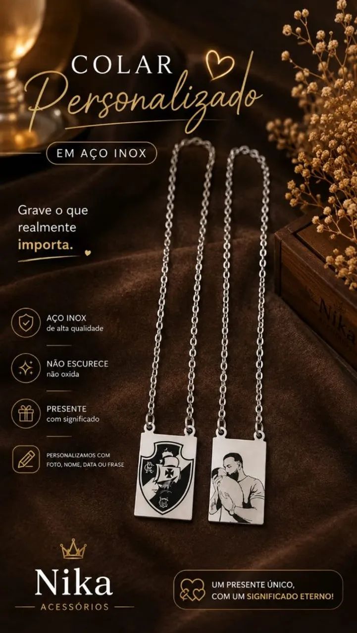 Personalizado em aço pulseira, colar e chaveiro  - Foto 4
