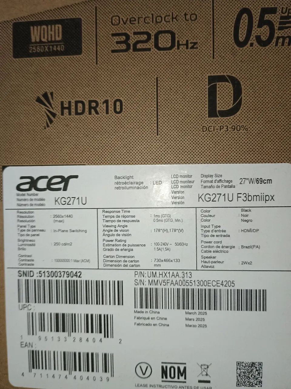 Monitor Acer  2k HDMI 2.1 320hz  - Foto 2