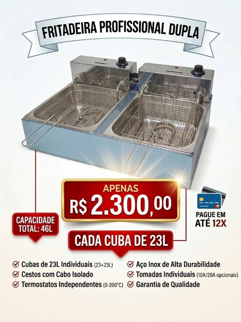 Fritall 2 cubas 23L - Água e Óleo (VENANCIO)