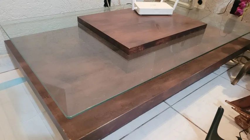 MESA DE CENTRO MODERNA EM CAMADAS COM TAMPO FLUTUANTE EM VIDRO TEMPERADO - Foto 2