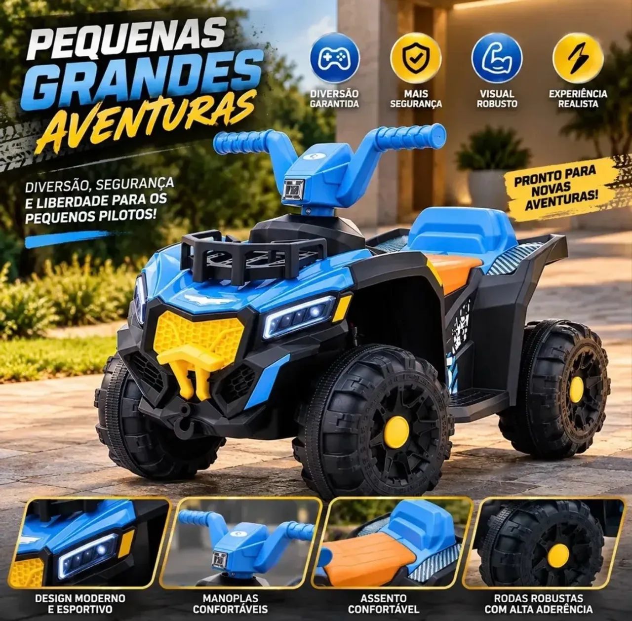 Quadriciclo Elétrico Infantil 3+ com Luz, Som e Marcha Ré - Foto 4