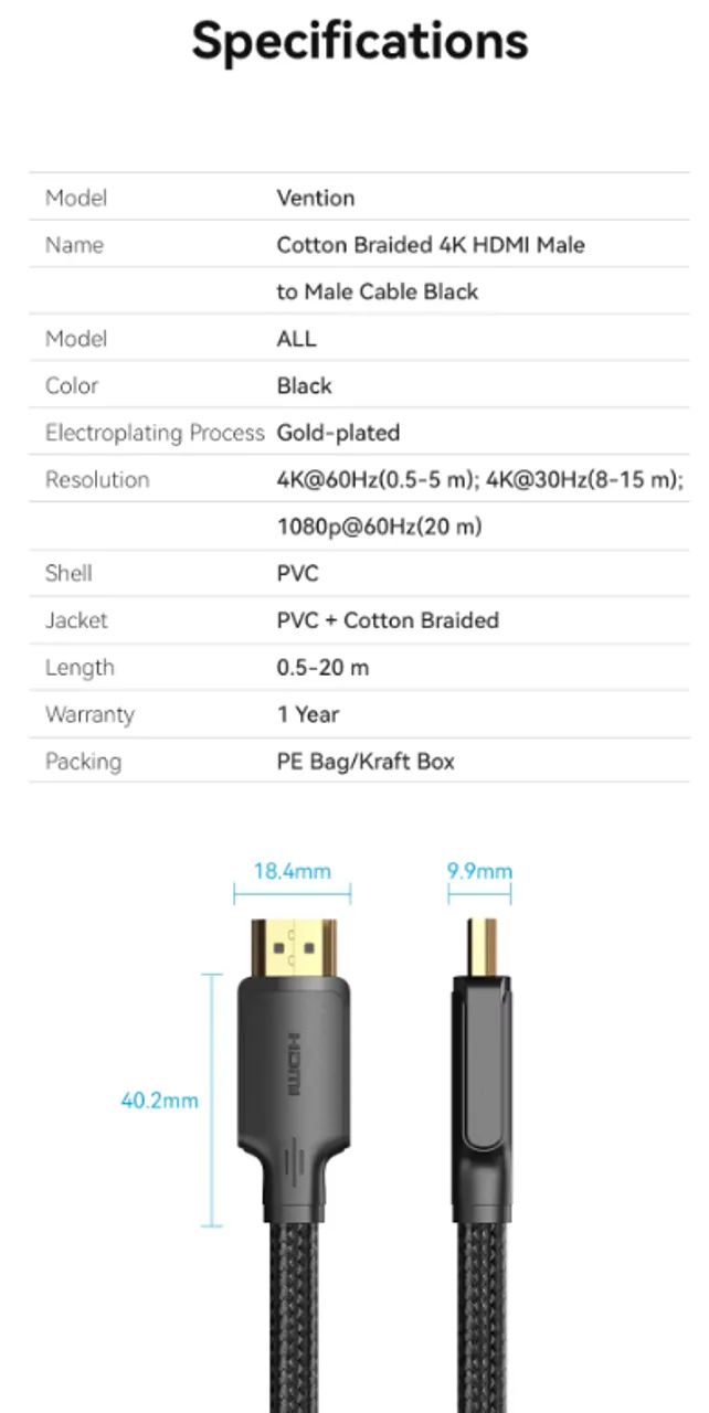 Cabo Vention HDMI 4k/60hz em Nylon com 1,5M - Foto 2