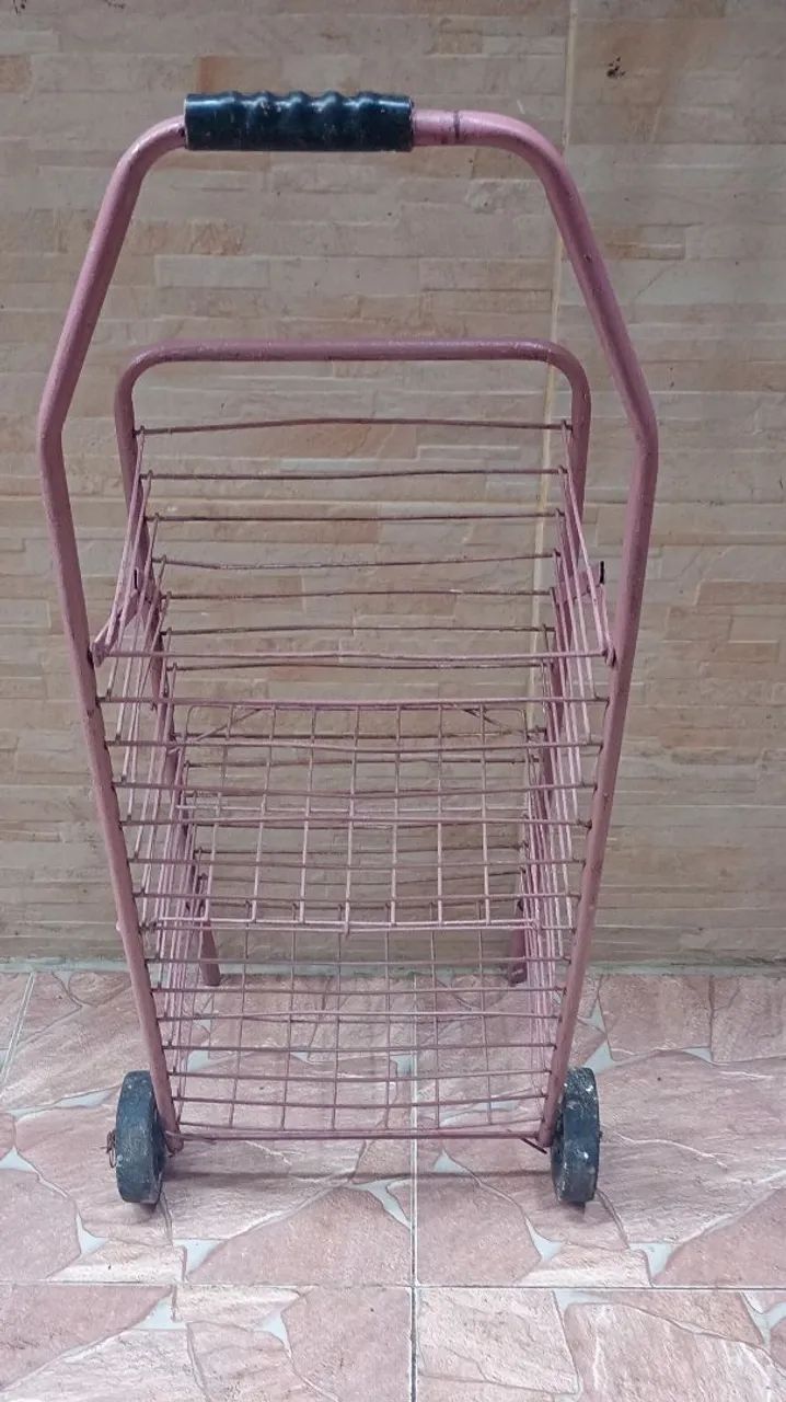 Carrinho de Compras de Ferro Reforçado - Rosa (Entrego no RJ) - Foto 2
