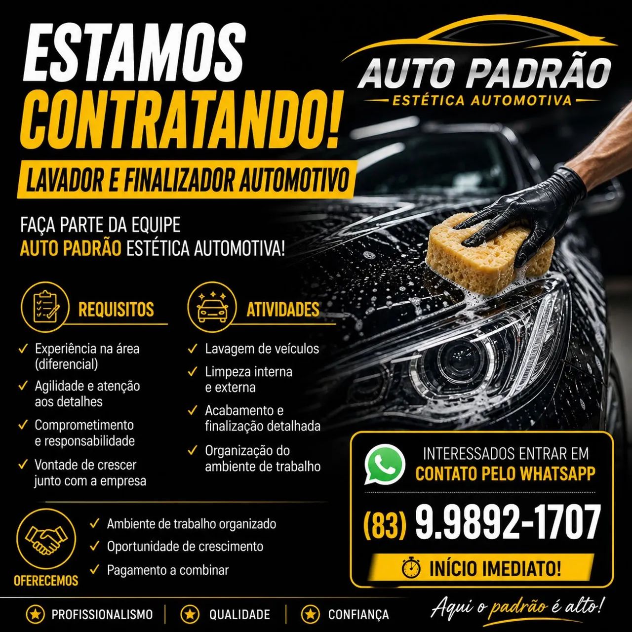 VAGA PARA LAVADOR E FINALIZADOR AUTOMOTIVO