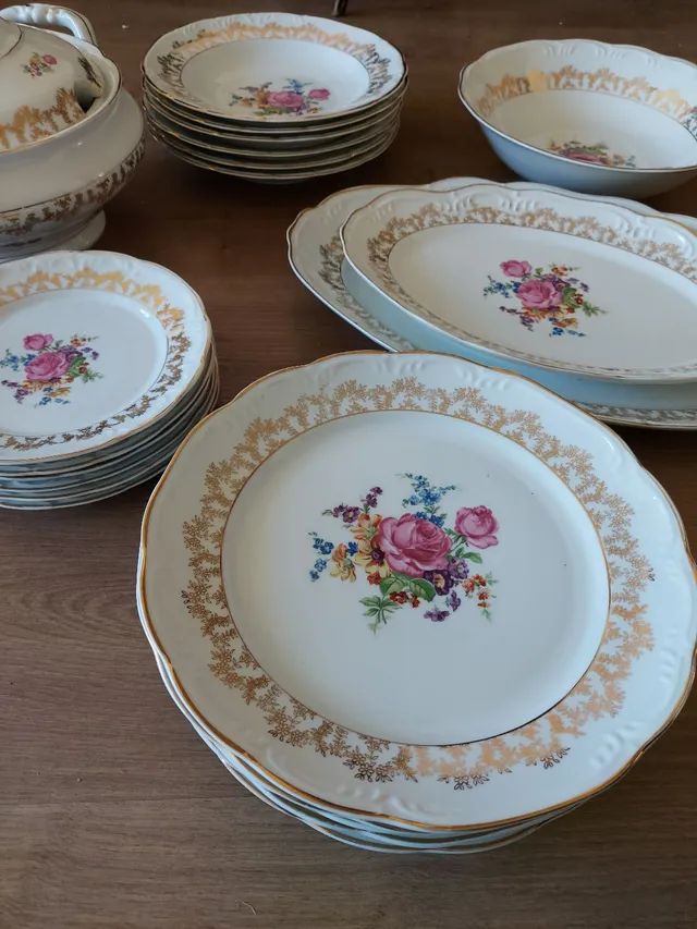 Jogo de jantar porcelana schimidt filete dourado - Foto 2