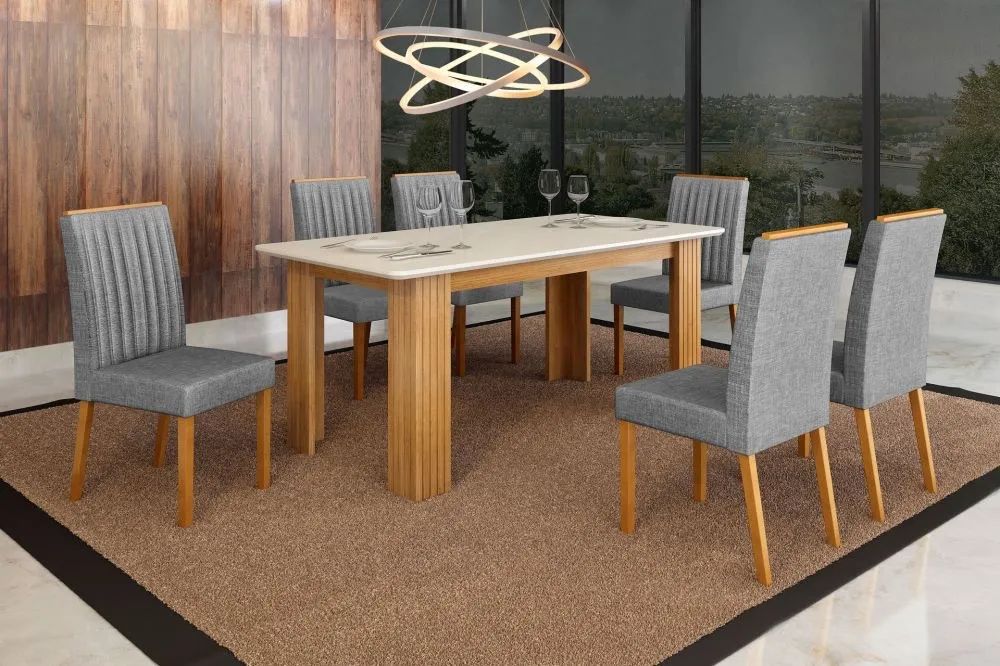 Mesa de Jantar Base Ripado 6 Cadeiras Luana t543