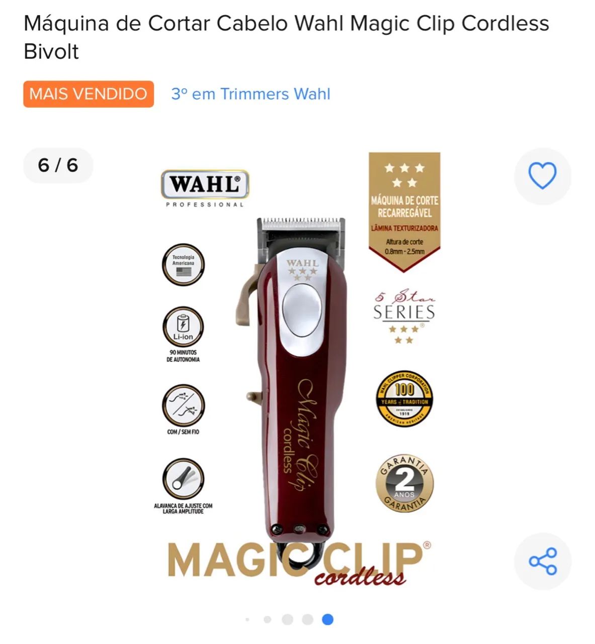 Máquina de Cortar Cabelo Wahl Magic Clip Cordless Bivolt - Foto 3