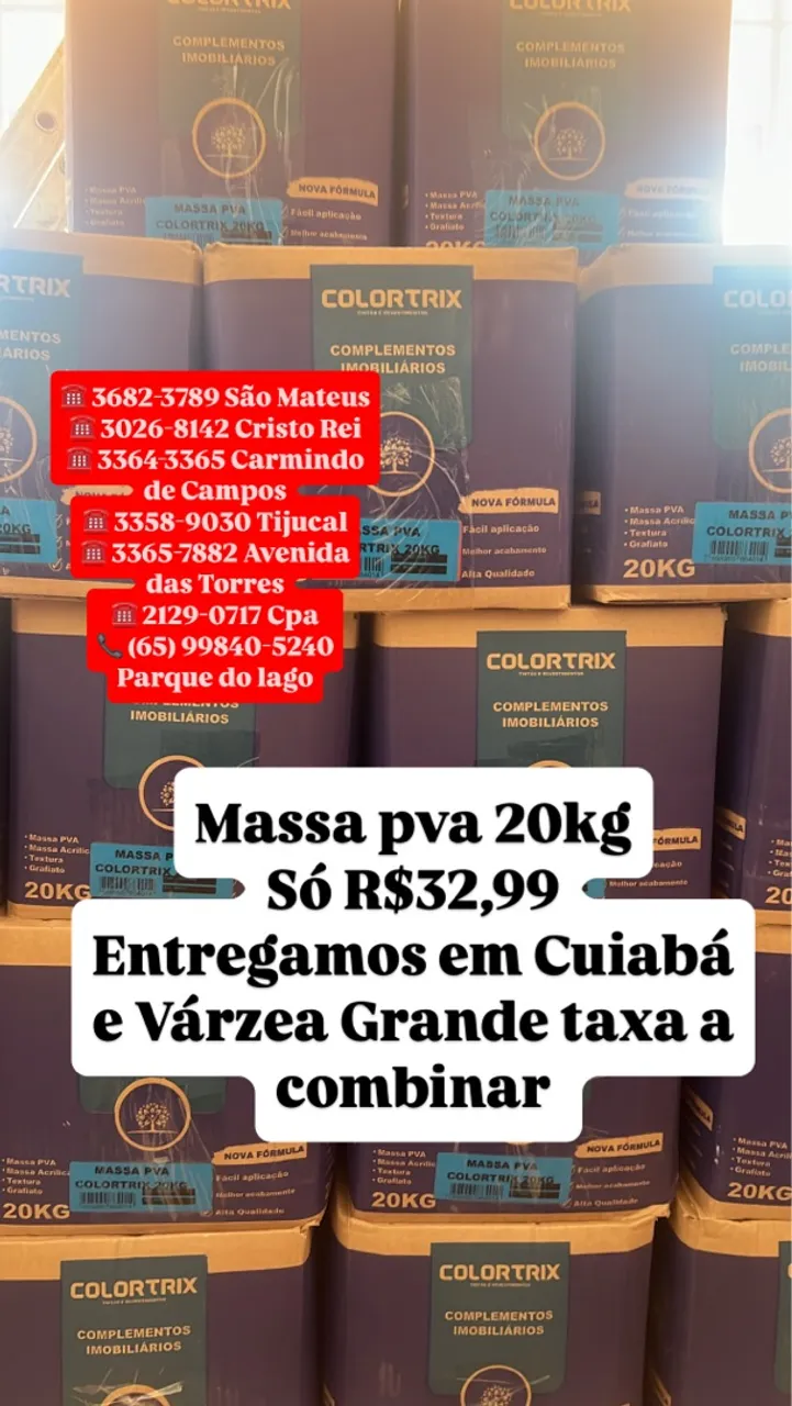Massa PVA 20kg Colortrix - R$32,99 na Cuiabá tintas