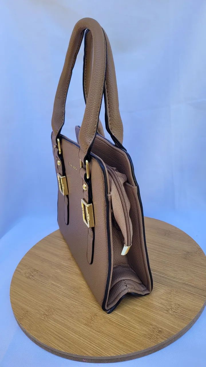 Bolsa média cor cáqui com alça de mão e alça transversal removível - Nova - Foto 2