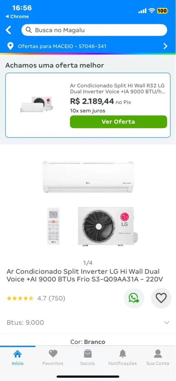 Ar Split Inverter LG 9000 por 1400
