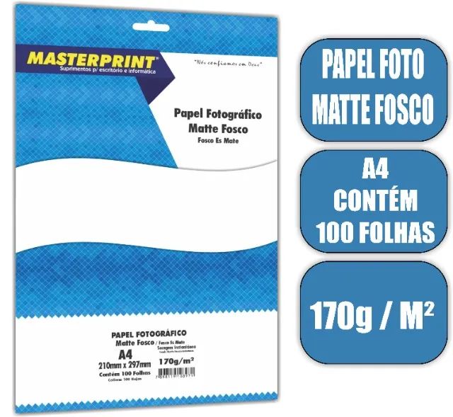 PAPEL FOTO MATTE FOSCO MASTERPRINT A4 100 FOLHAS 170G - Foto 3