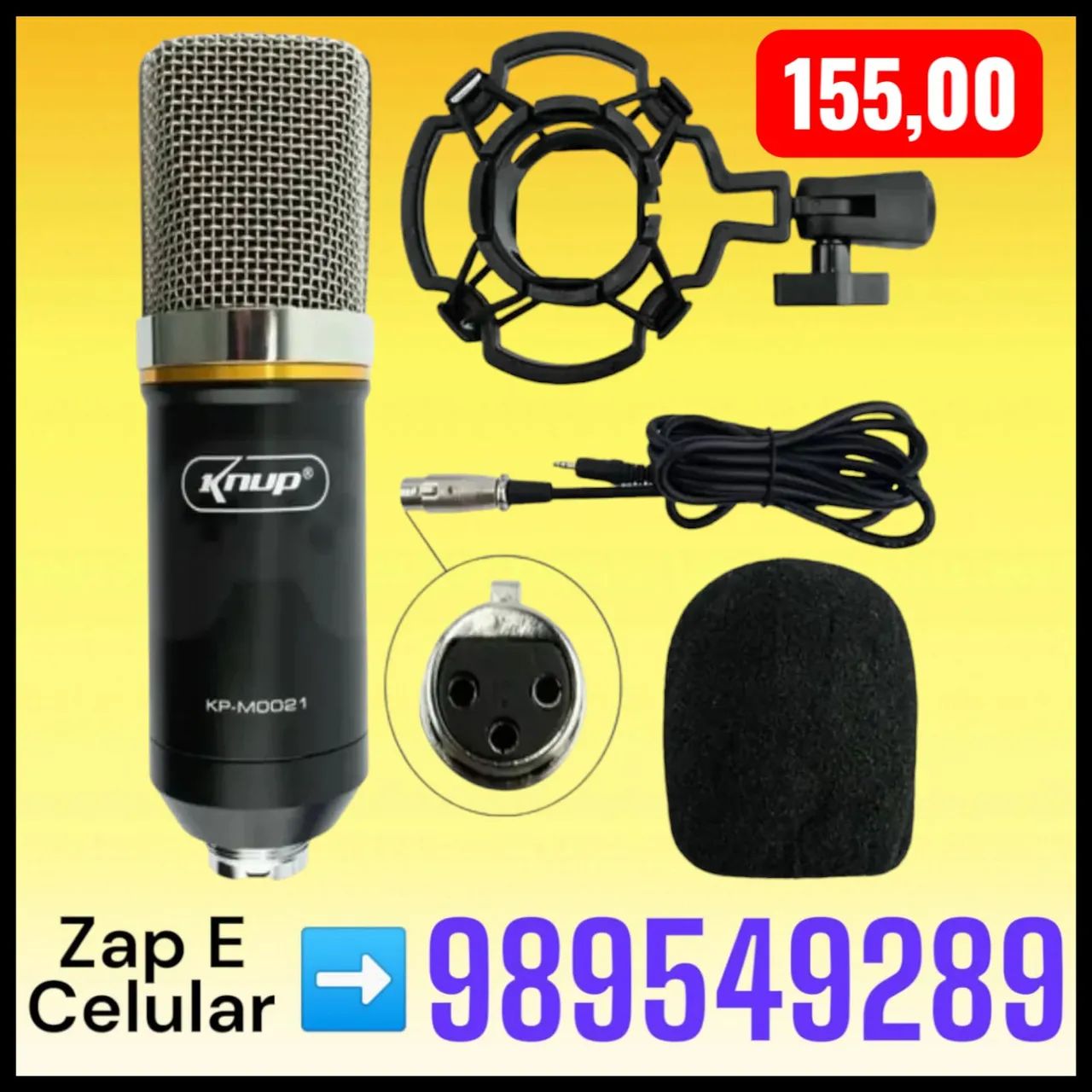 Microfone Condensador de Estúdio Knup KP-M0021