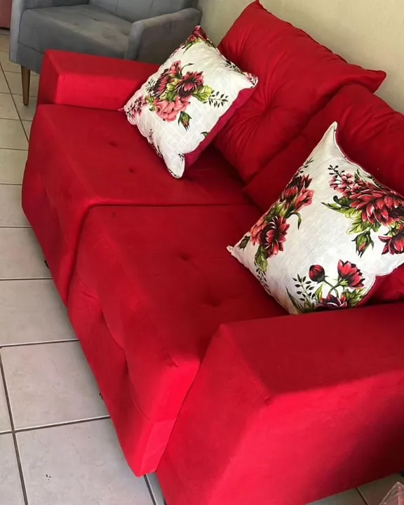 Sofá Cama Retrátil 3 Lugares Vermelho