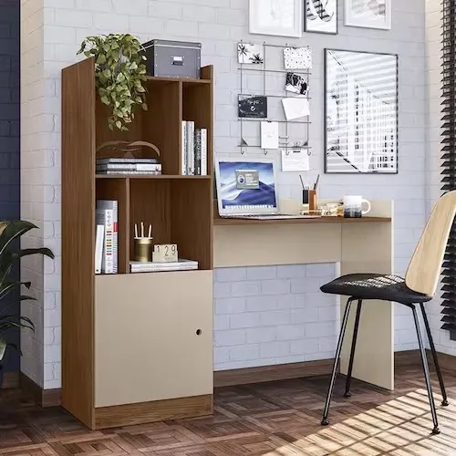 Escrivaninha Job com estante com 2 prateleira e 1 porta (FAZEMOS ENTREGA DF E ENTORNO)