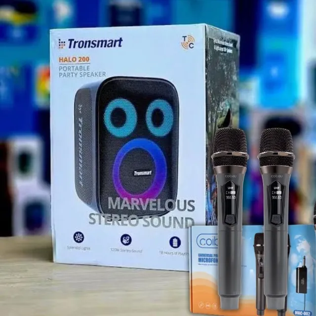 Lacrada Caixa Tronsmart Halo 200 + Par de microfone sem fio Karaoke
