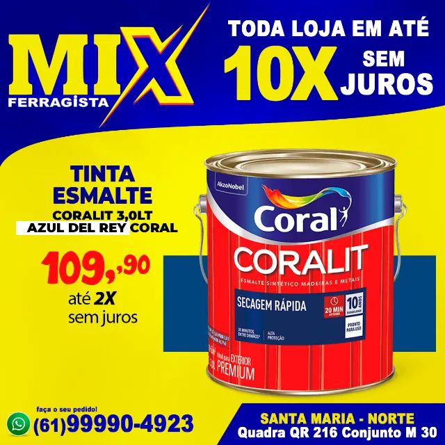 Tinta Esmalte Azul Del Rey Coralit 3,0LT Coral