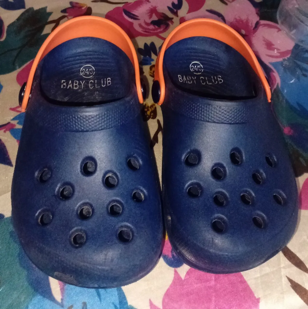 Babuche Infantil Baby Club Azul com Detalhes Laranja