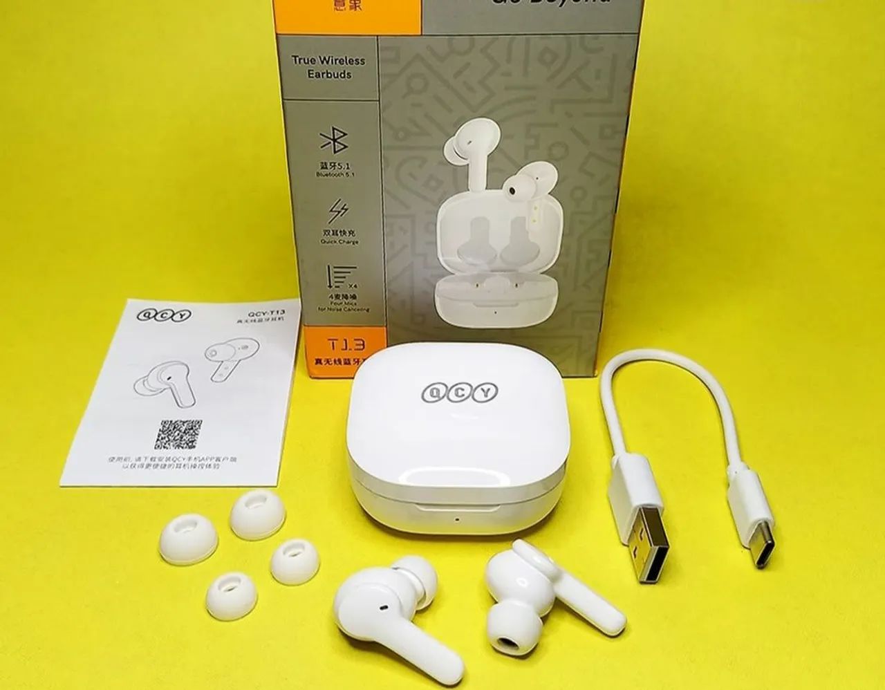 Fone de Ouvido Bluetooth QCY T13 Original CanceladorRuido/04Microfones/LongaBateria - Novo