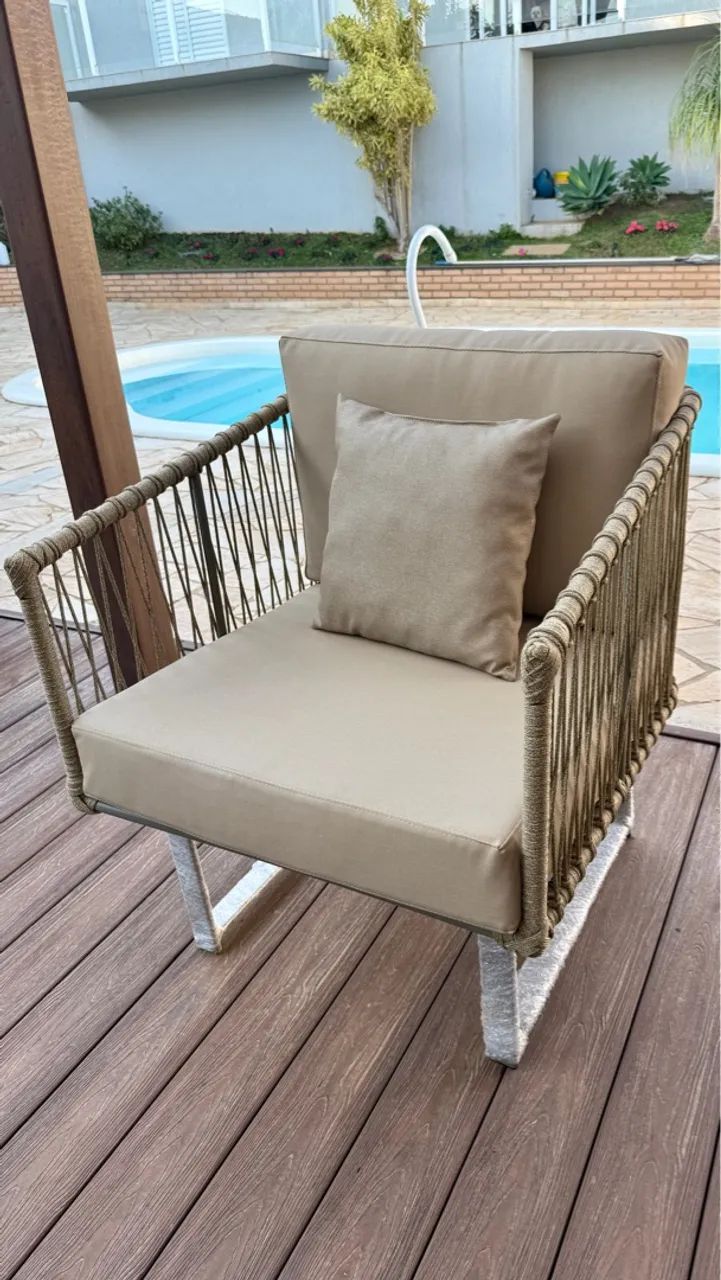 Poltrona em corda nautica com assento Aquablock toque em linho  - Foto 3
