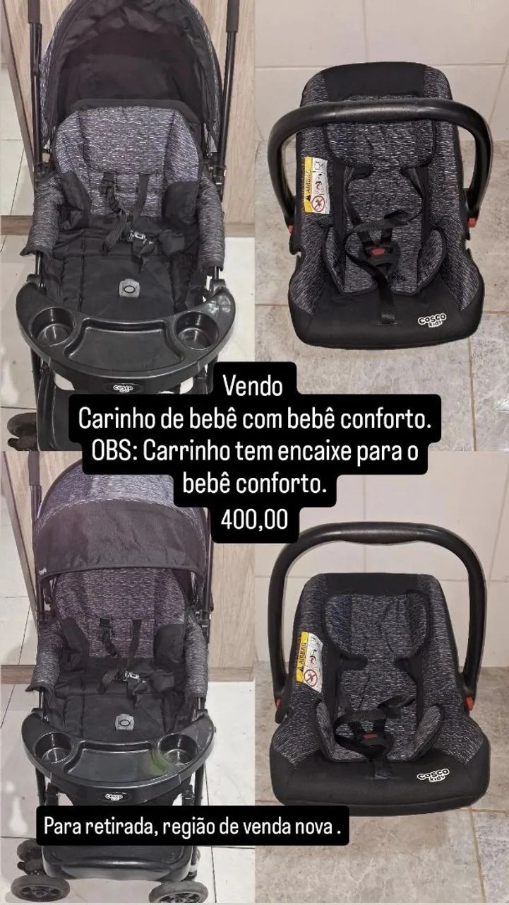 Carrinho de bebê com bebê conforto 