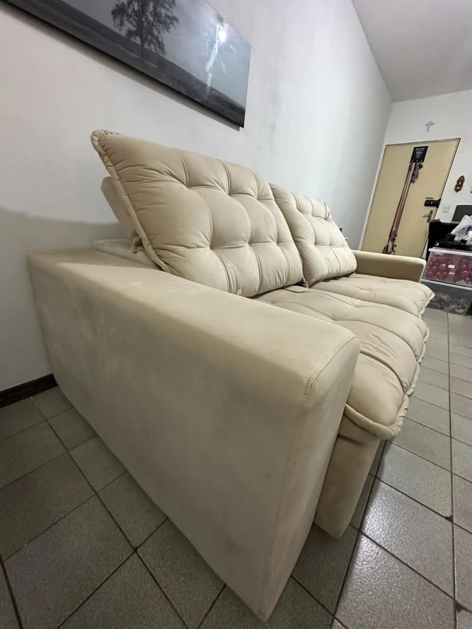 Sofá Retrátil e Reclinável Bege - 3 Lugares - Foto 2