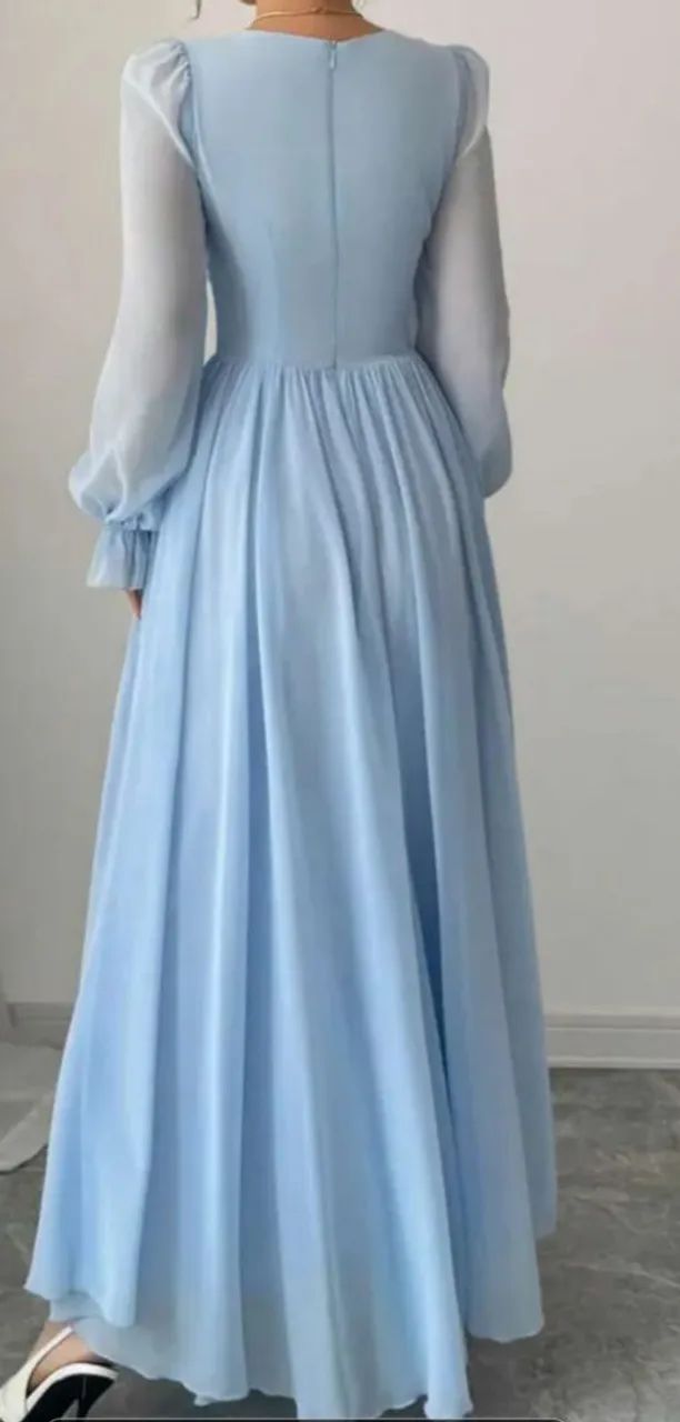 Vestido De Cintura Alta com Mangas Longas - Foto 3