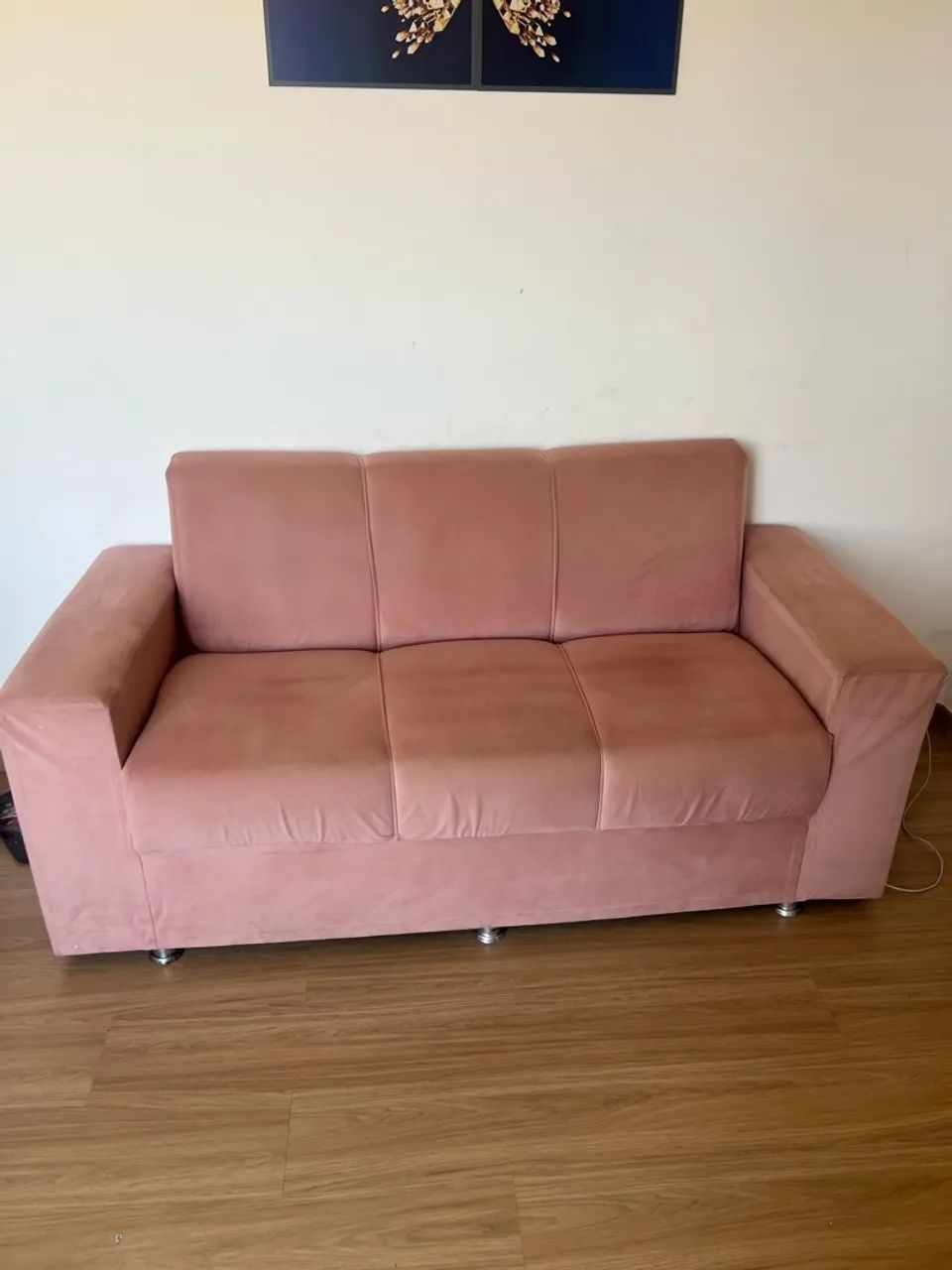 Sofá 3 Lugares Beny de Veludo Nobre Rose Claro 