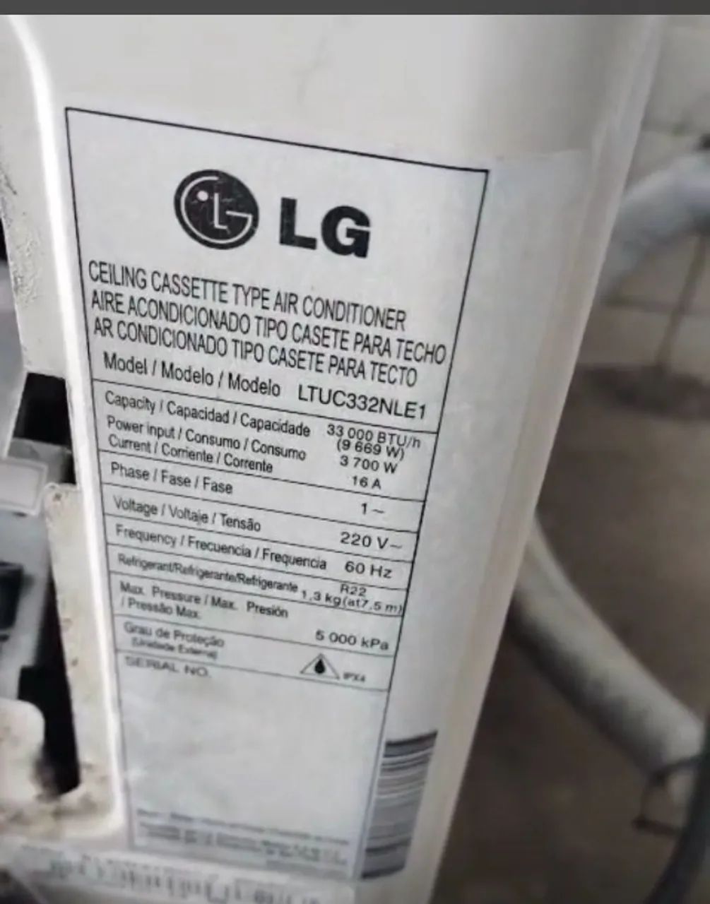 ar condicionado LG tipo cassete para teto LTNC332NLE1 33.000 BTU usado