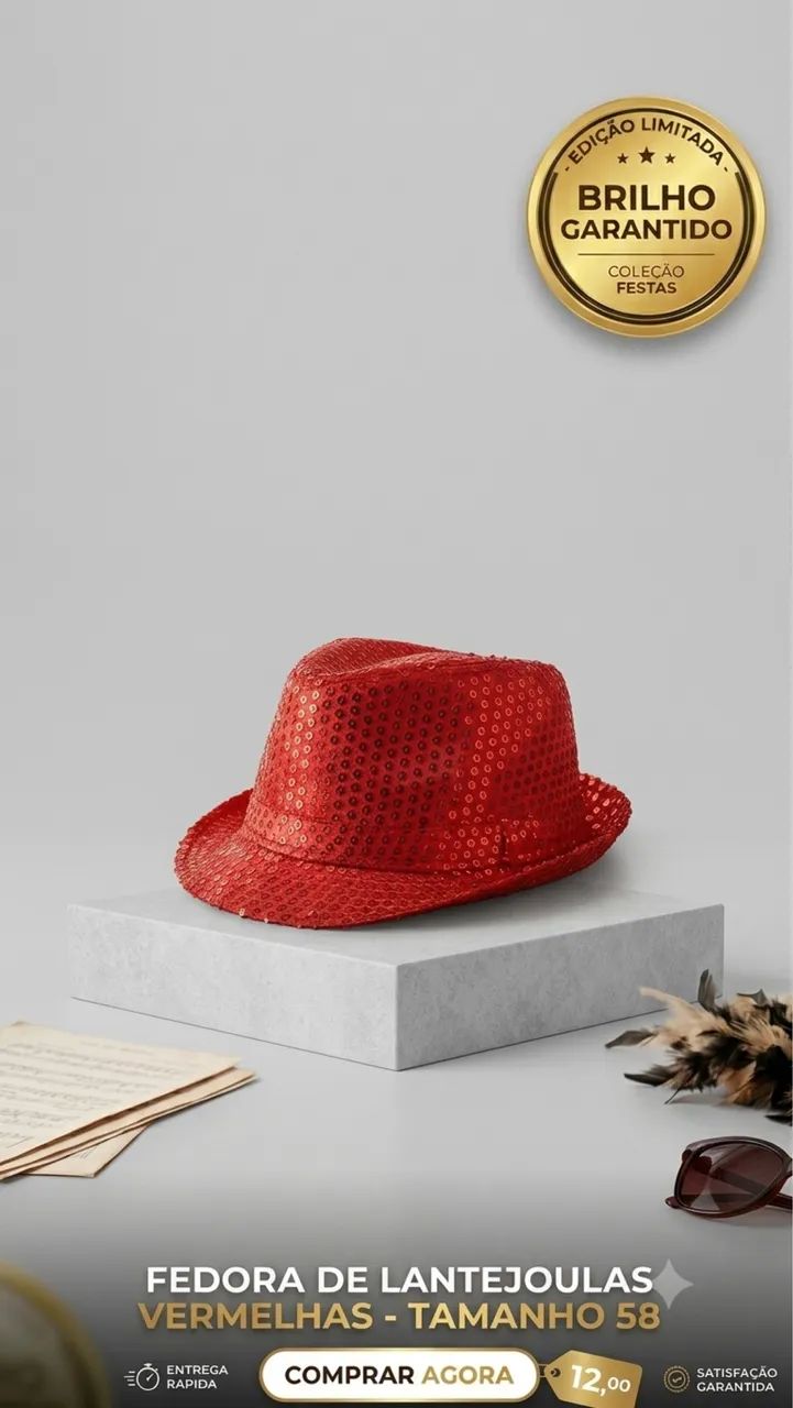 Chapéu Fedora Lantejoulas Vermelhas