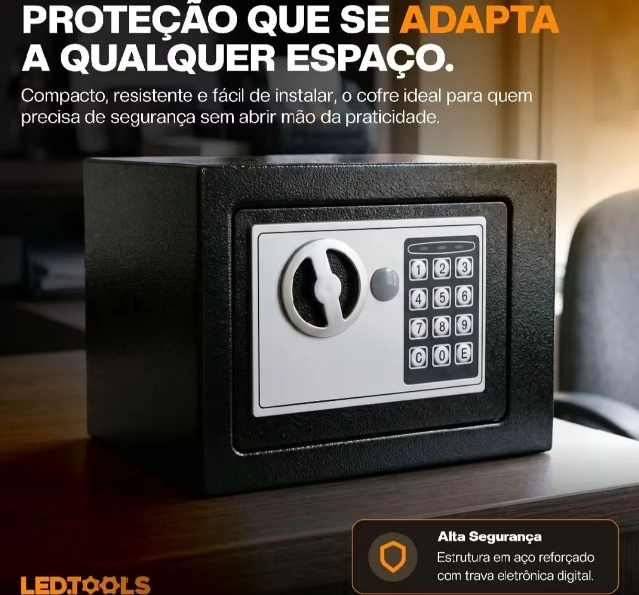 Cofre digital anti-furto senha e chave