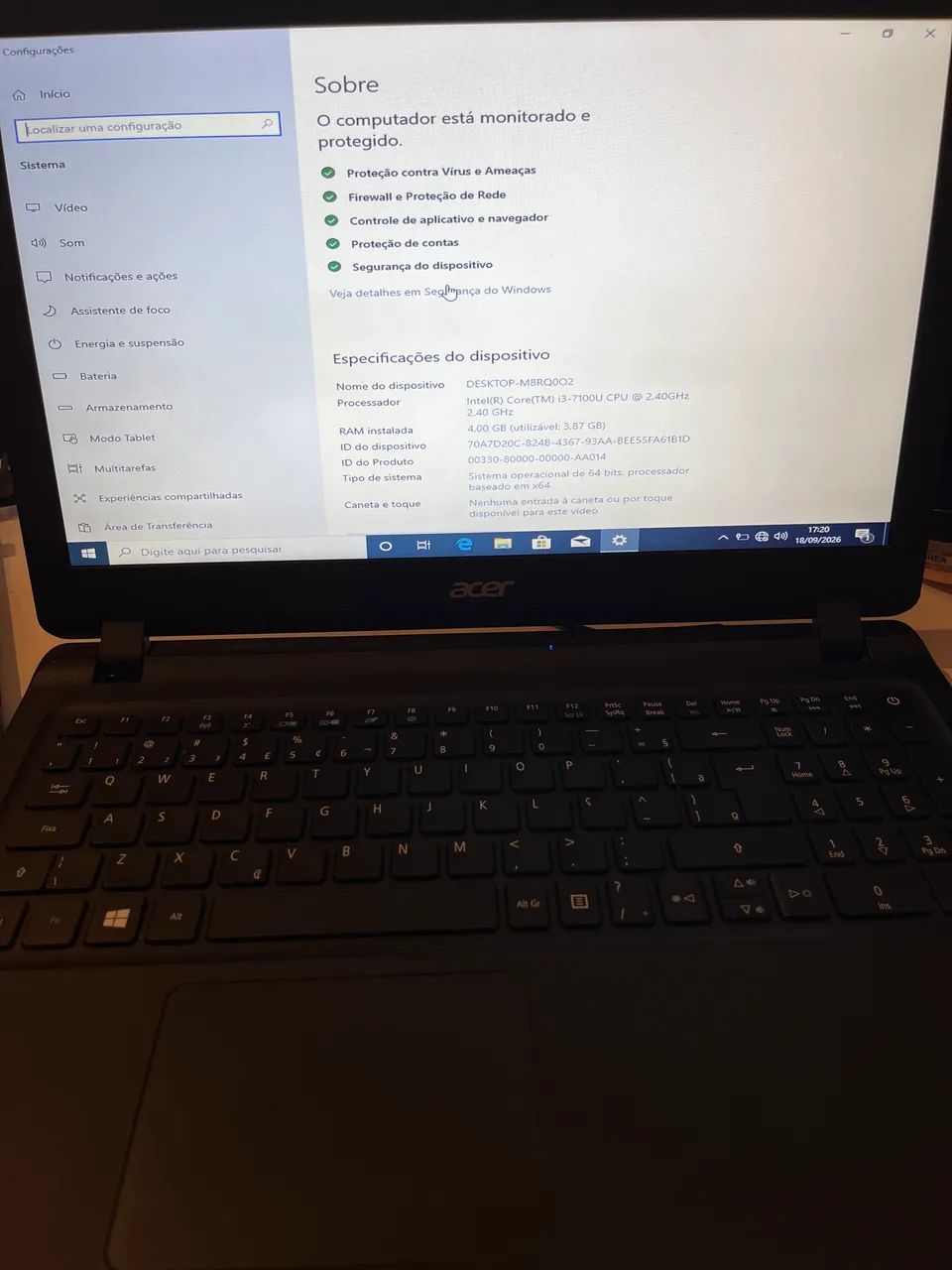  Notebook Acer I3 com SSD