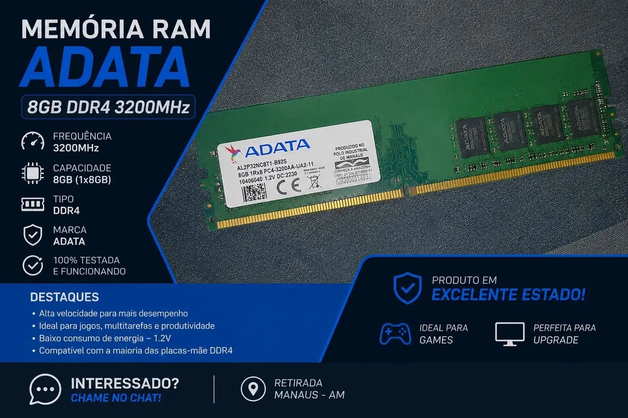 Memória RAM Adata 8gb 3200mhz
