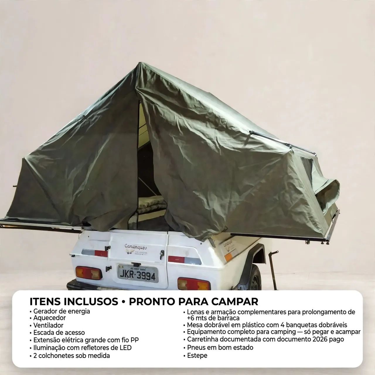 Carretinha camping. Barraca montada em 5 min.