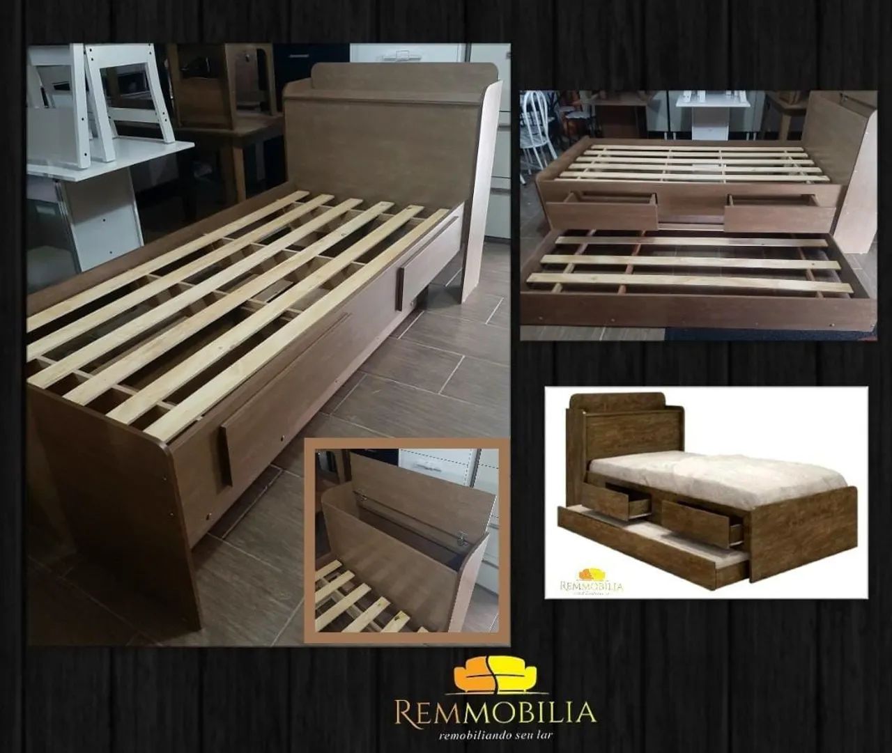 CAMA SOLTEIRO COM AUXILIAR BAÚ E GAVETAS - NOVA - Foto 5
