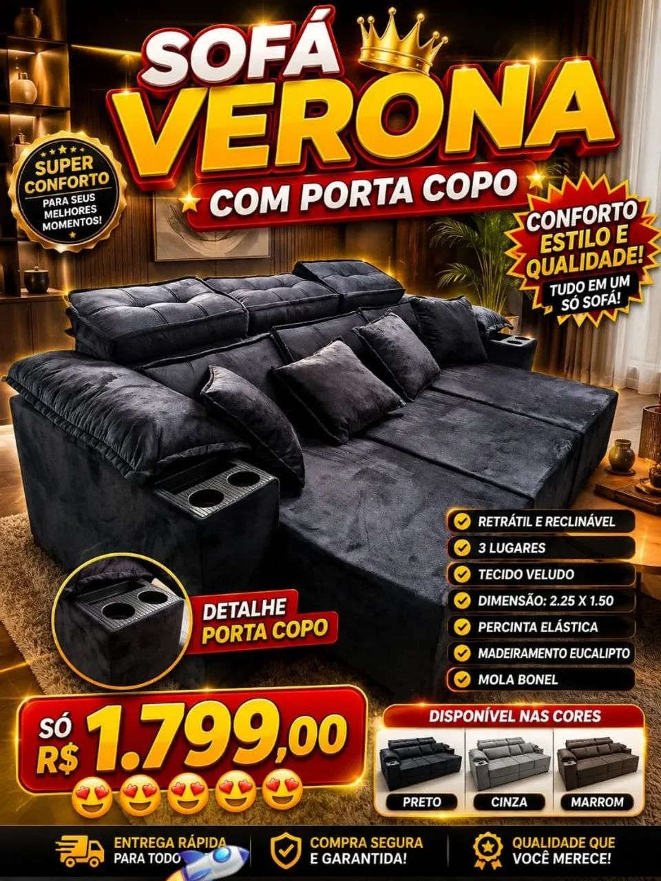 Sofás direto da fábrica vários modelos de tamanhos entrega grátis  - Foto 2
