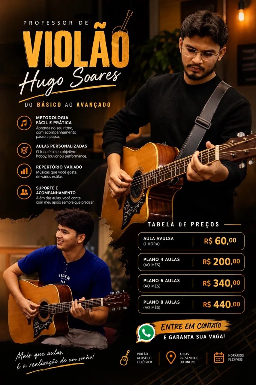 Aulas de violão presencial e on-line 