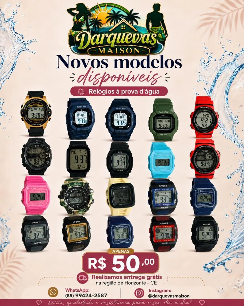 Vendemos relógios novos a prova da água.