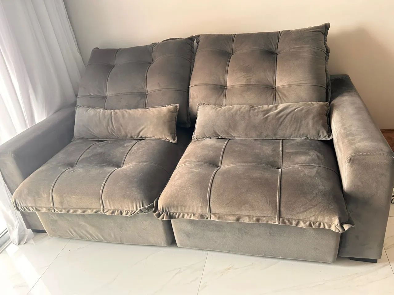 Sofa Retratil Suede Cinza 2,10 - Foto 4