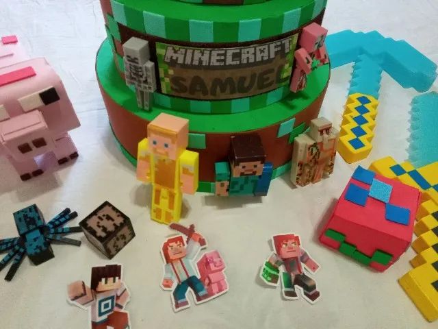 Bolo Fake Minecraft + Acessórios - Foto 5