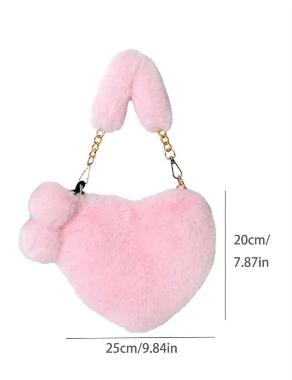 BOLSA FEMININA PELÚCIA CORAÇÃO ROSA - Foto 2