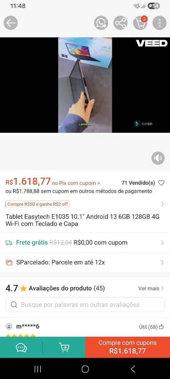 Tablet Easytech E1035 com capa e teclado