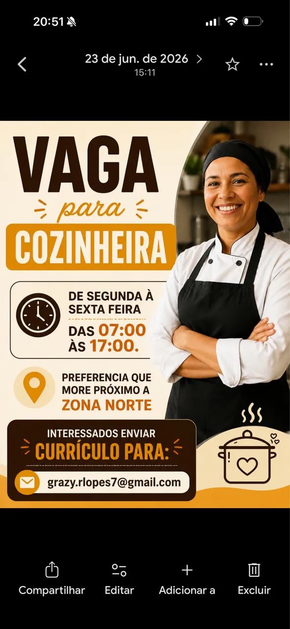 Vaga para cozinheira 