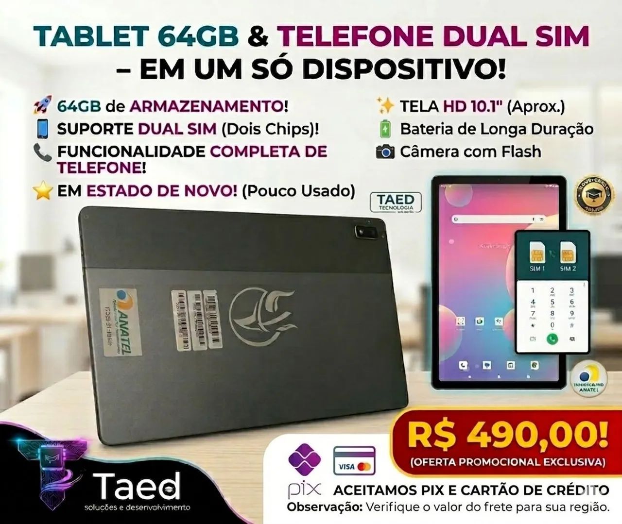 Tablet e Celular 2 em 1 com 64GB + caixa 