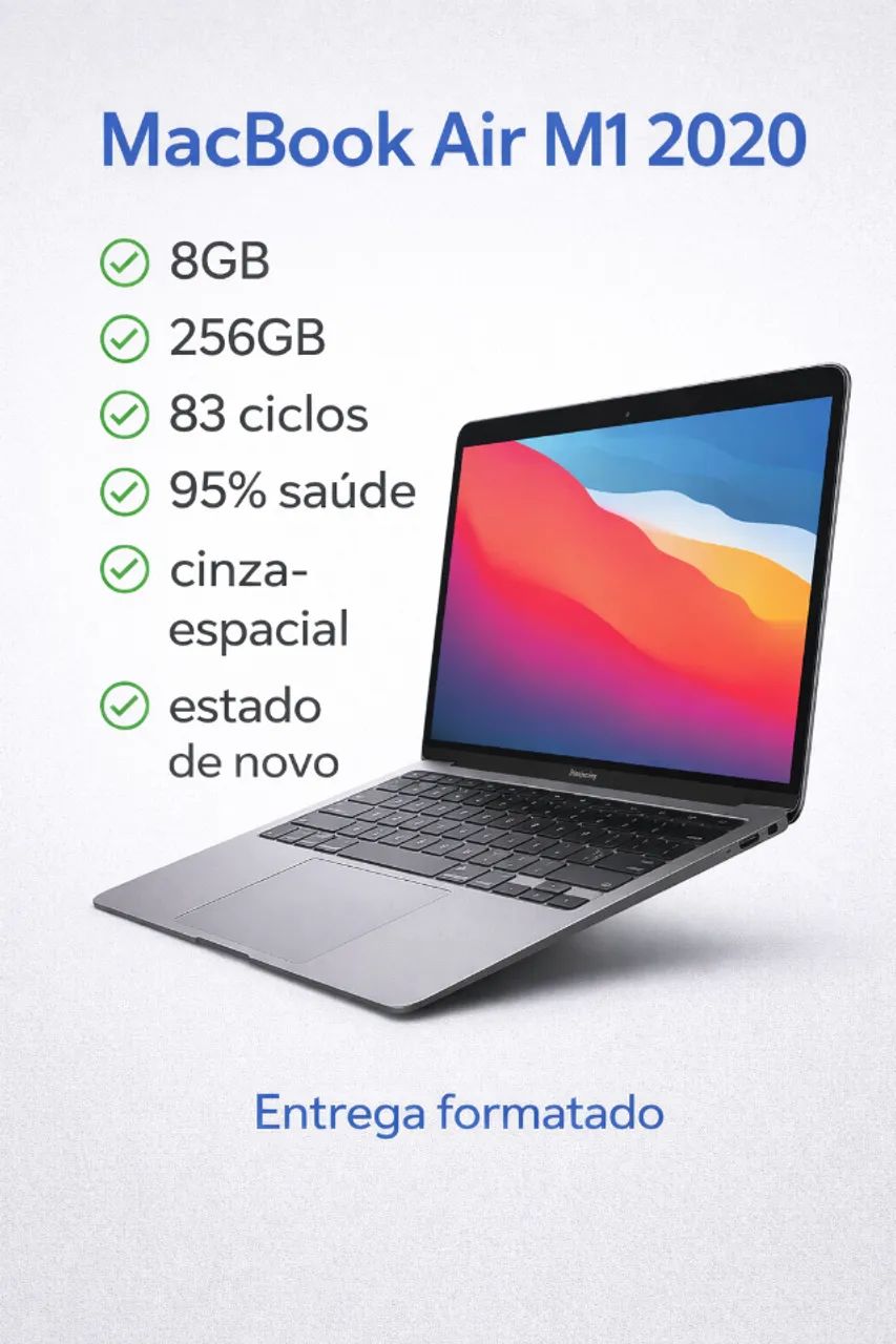 MacBook Air M1 2020 13?3 - 8GB RAM - 256GB Cinza Space - 83 ciclos
