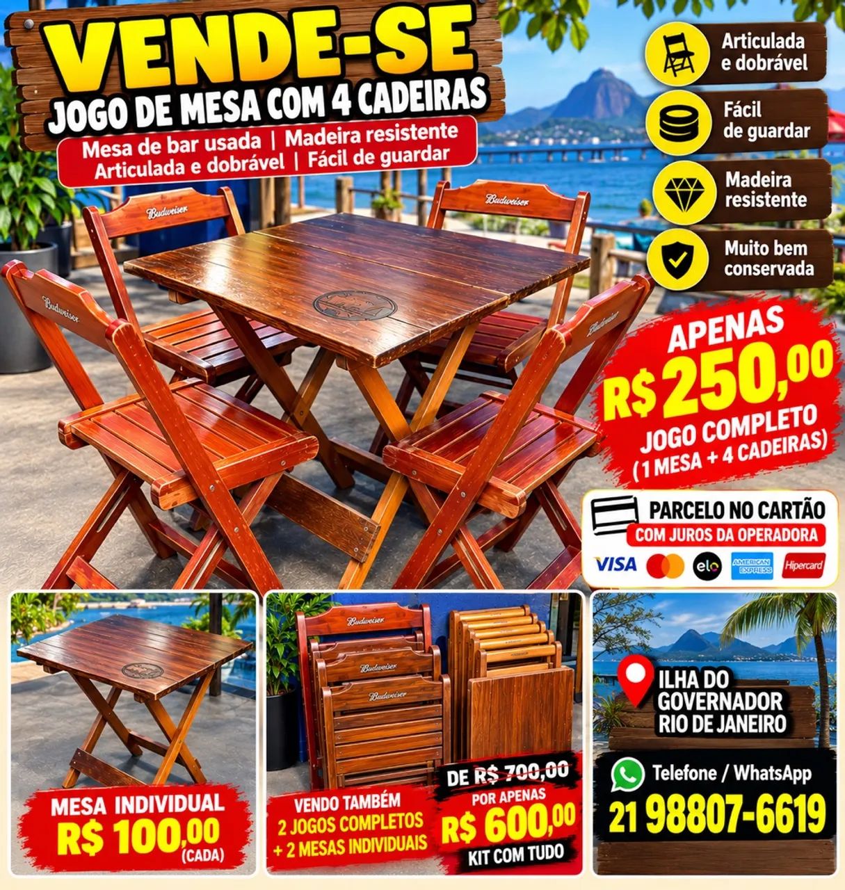 Mesa e cadeira de madeira bar articulada