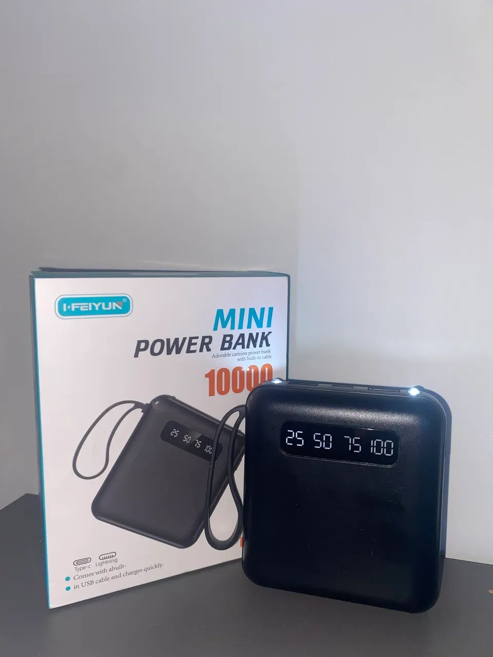 Power Bank 10000mAh Mini I-Feiyun com Cabos Integrados e Display Digital - Foto 3