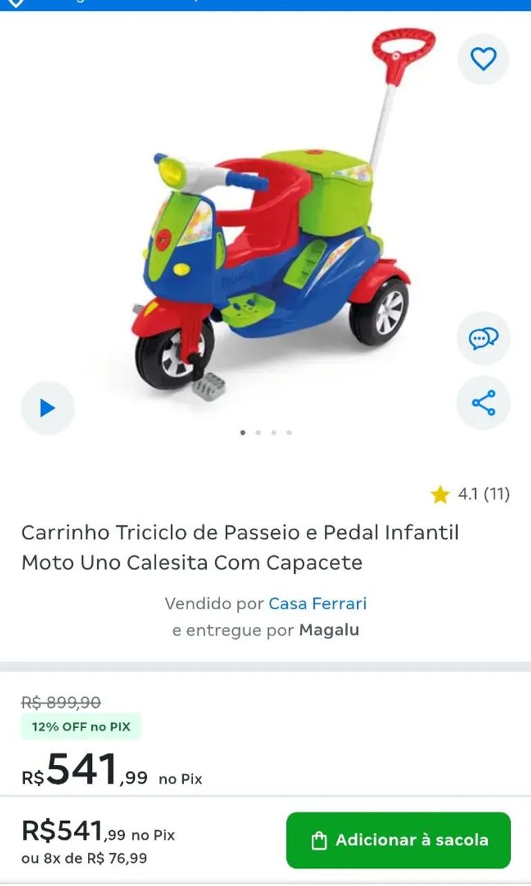 Carrinho Triciclo de Passeio Infantil - Foto 4