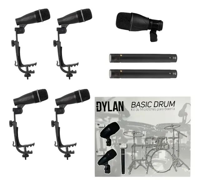 Kit 7 Microfones Para Bateria Dylan Basic Drum Igreja Show