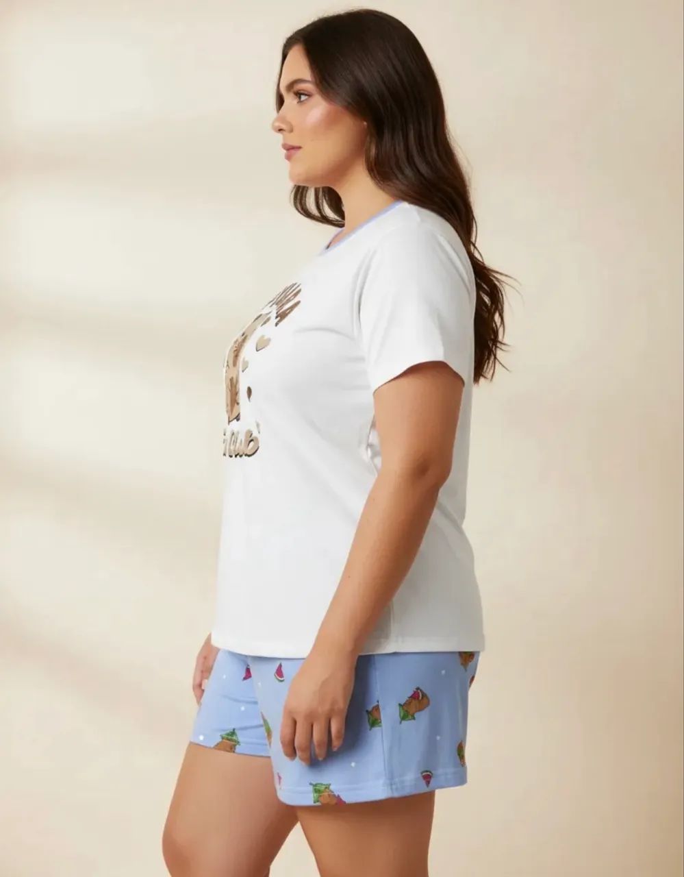 Pijama feminino curto em malha com elastano veste gg  - Foto 3